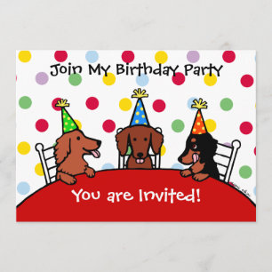 Dachshund Birthday Cartoon Party Invitation Kaart