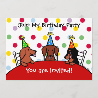 Dachshund Birthday Cartoon Party Invitation Kaart