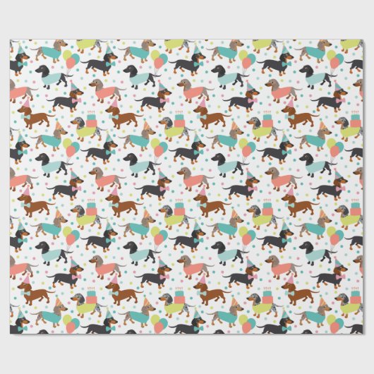 Dachshund Birthday Party Celebration Cadeaupapier (Vlak)