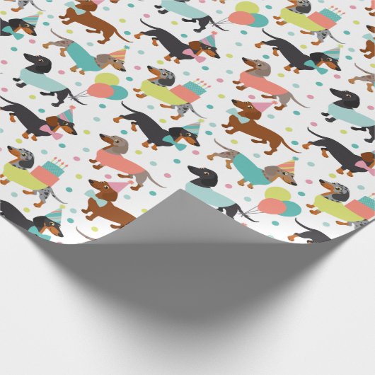 Dachshund Birthday Party Celebration Cadeaupapier (Hoek)