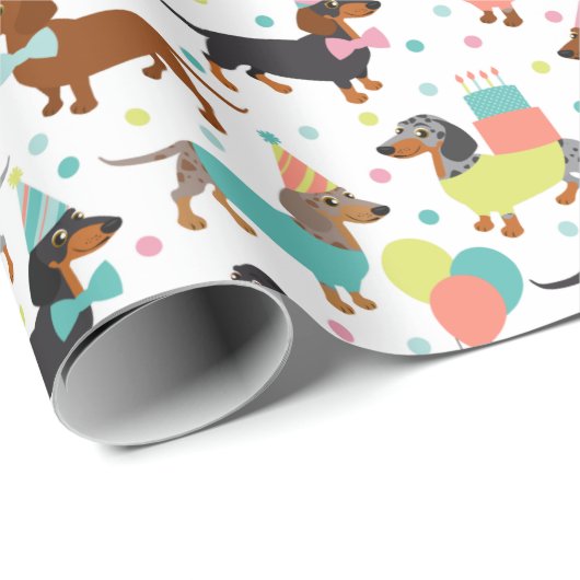 Dachshund Birthday Party Celebration Cadeaupapier (Rol Hoek)