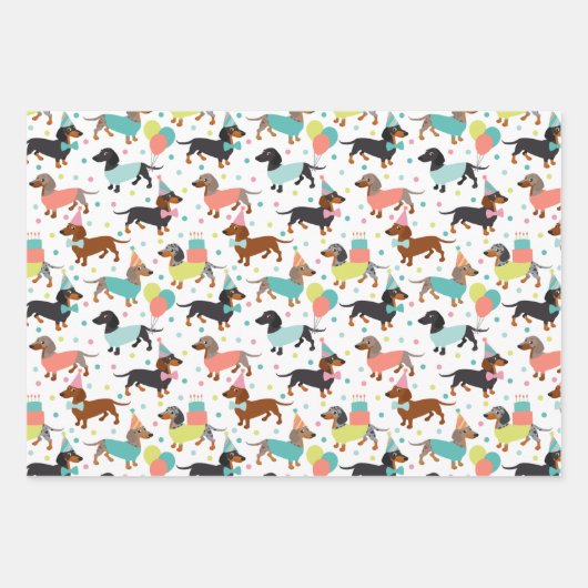 Dachshund Birthday Party Celebration Inpakpapier Vel (Voorkant 3)