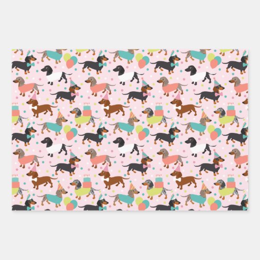 Dachshund Birthday Party Celebration Inpakpapier Vel (Voorkant 2)