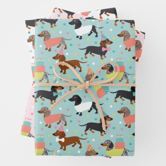 Dachshund Birthday Party Celebration Inpakpapier Vel (In situ)