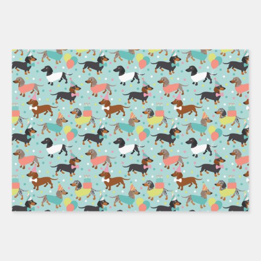 Dachshund Birthday Party Celebration Inpakpapier Vel (Voorkant)