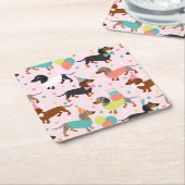 Dachshund Birthday Party Celebration Kartonnen Onderzetters (Schuin)