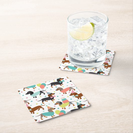Dachshund Birthday Party Celebration Kartonnen Onderzetters (Insitu)