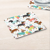 Dachshund Birthday Party Celebration Kartonnen Onderzetters (Schuin)