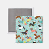 Dachshund Birthday Party Celebration Magneet (Voorkant / Achterkant)