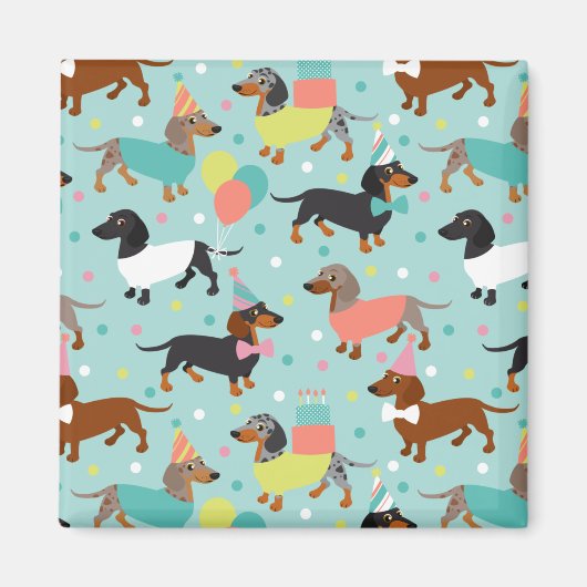 Dachshund Birthday Party Celebration Magneet (Voorkant)
