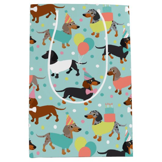 Dachshund Birthday Party Celebration Medium Cadeauzakje (Voorkant)