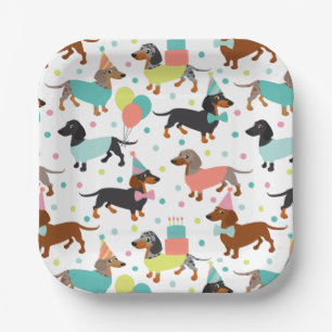 Dachshund Birthday Party Celebration Paper Borden Papieren Bordje