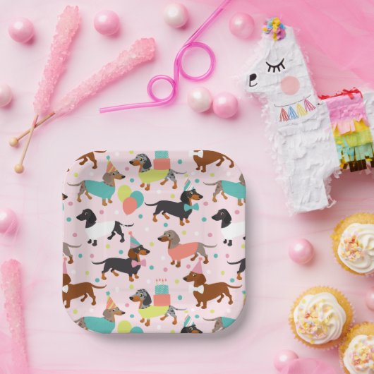 Dachshund Birthday Party Celebration Paper Borden Papieren Bordje (Feest)