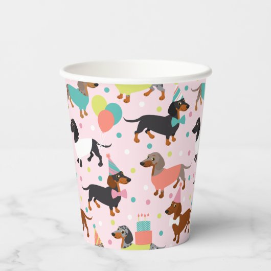 Dachshund Birthday Party Celebration Papieren Bekers (Achterkant)