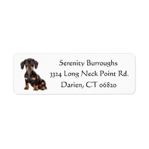 Dachshund Black en Brown Puppy Dog op maat Etiket