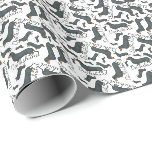 Dachshund Black en Tan Dog glanzend omslagpapier Cadeaupapier (Rol Hoek)