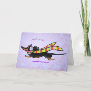 Dachshund Black/Tan Winter Glad Tidings Custom Feestdagen Kaart