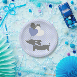 Dachshund Blauw Baby shower Papier Borden Polka Do Papieren Bordje