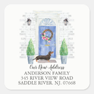 Dachshund Blauw Deur Nieuw Adreslabel Sticker