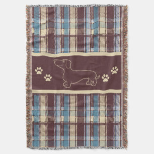 Dachshund Blauw/Schotse Ruit Sprei Deken
