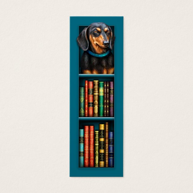 Dachshund Blauwgroen Bladwijzer Mini Visitekaartjes (Voorkant)