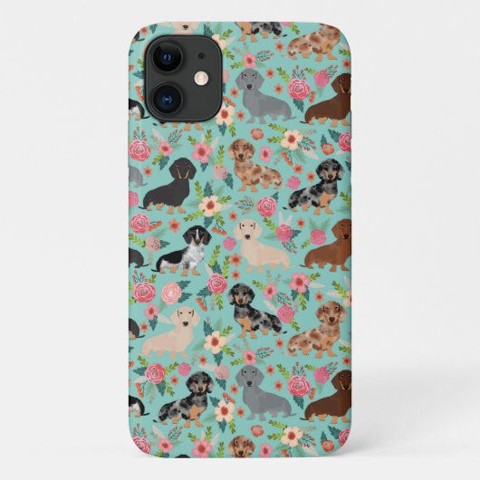 dachshund bloemen  mint Case-Mate iPhone case (Achterkant)