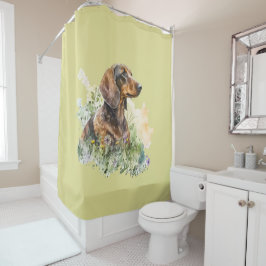Dachshund Bloemen Waterverf Douchegordijn