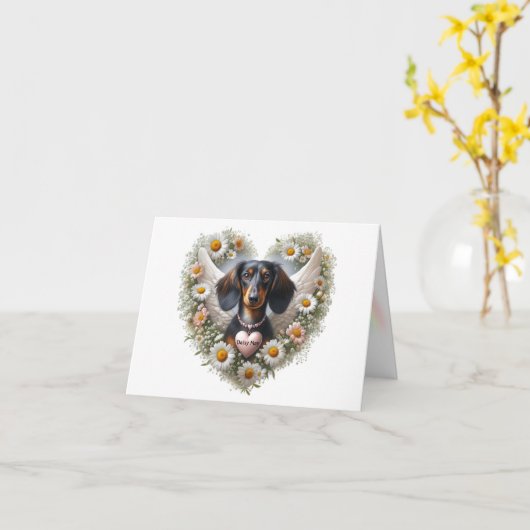 DACHSHUND BLOEMENSYMPATHIE GEPERSONALISEERD HART KAART (Gele Bloem)