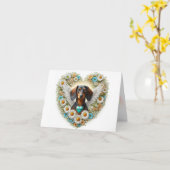DACHSHUND BLOEMENSYMPATHIE GEPERSONALISEERD HART KAART (Gele Bloem)