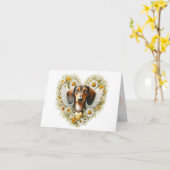 DACHSHUND BLOEMENSYMPATHIE GEPERSONALISEERD HART KAART (Gele Bloem)