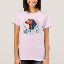Dachshund Bloemstuk Portret Vintage Retro Dames T-shirt