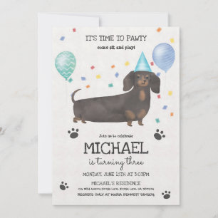 Dachshund Blue Laat Feestje Verjaardag Kaart