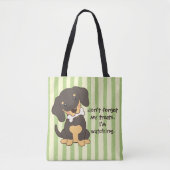 Dachshund Bot Bezig Groen Streep Tote Bag (Voorkant)