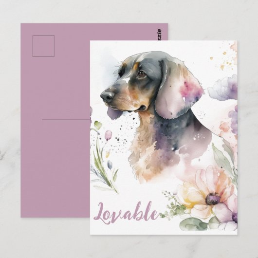 Dachshund Bouquet en blooms Briefkaart (Voorkant / Achterkant)