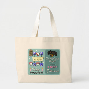 Dachshund Bowling Tiki Night Grote Tote Bag
