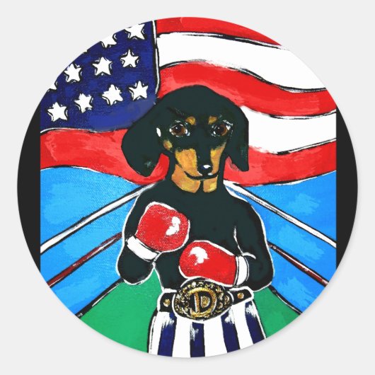 Dachshund Boxer Ronde Sticker (Voorkant)