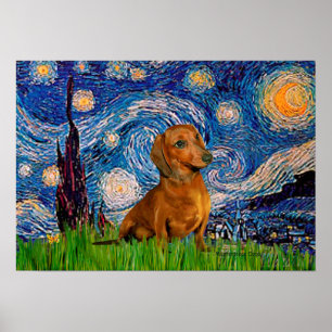 Dachshund (Brown1) - Sterrennacht Poster