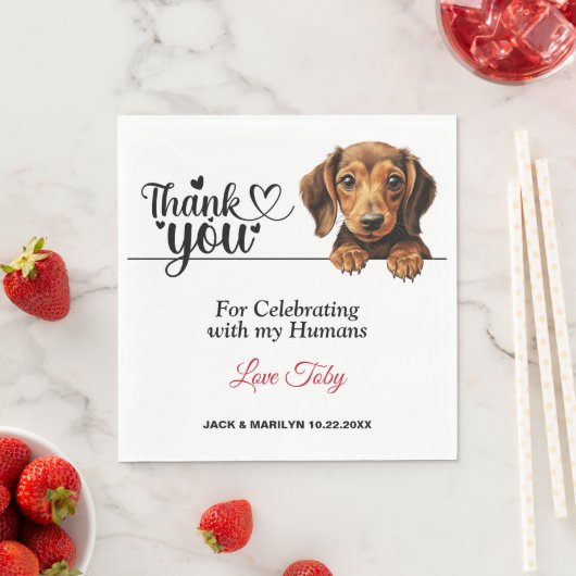 Dachshund bruiloft dank u servet (Insitu)