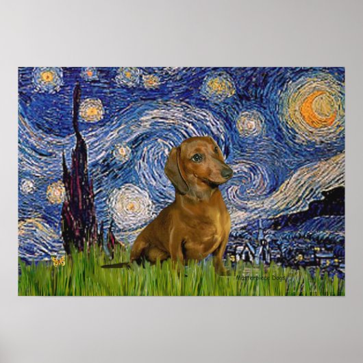 Dachshund (Bruin1) - De sterrennacht Poster (Voorkant)