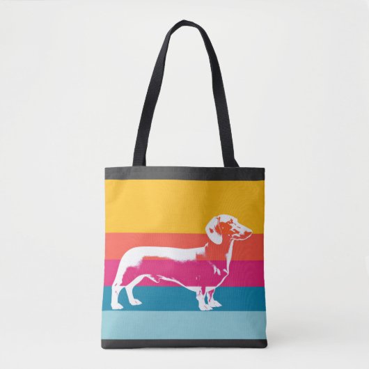 Dachshund by colorful stripes tote bag (Voorkant)