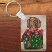Dachshund Cadeau Honden Kunst Kerst Sleutelhanger (Voorkant)