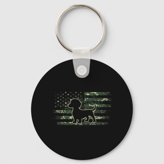 Dachshund Camouflage Amerikaanse Vlag VS Weense Ho Sleutelhanger (Voorkant)