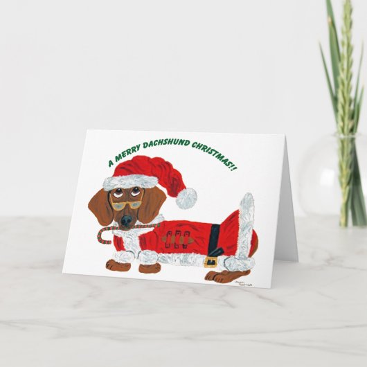 Dachshund Candy Cane Santa Feestdagen Kaart (Voorkant)