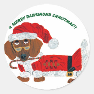 Dachshund Candy Cane Santa Ronde Sticker