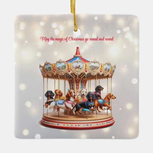Dachshund Carrousel Kerstmis Keramisch Ornament (Voorkant)