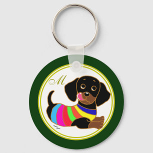 Dachshund Cartoon 2 Monogrammen Sleutelhanger