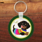 Dachshund Cartoon 2 Monogrammen Sleutelhanger (Voorkant)