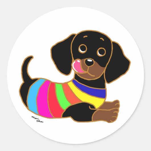 Dachshund Cartoon 2 Ronde Sticker (Voorkant)