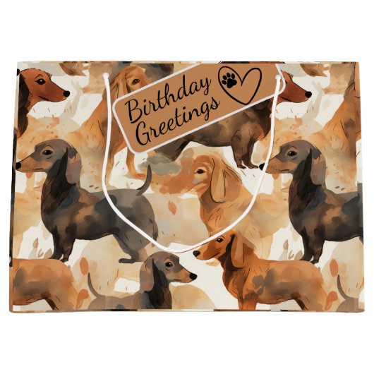 Dachshund Cartoon Heads naadloos patroon Groot Cadeauzakje (Voorkant)