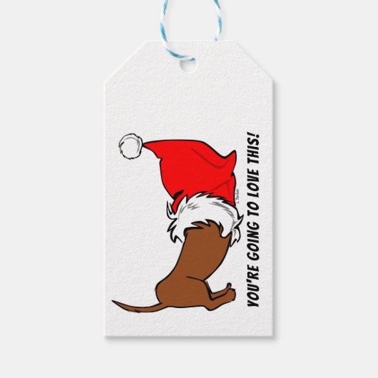 Dachshund Cartoon Santa Hat Christmas Gift Label Cadeaulabel (Voorkant)